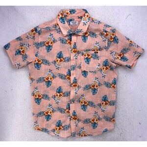 Hurley Men's Medium Aloha Floral Button Up Shirt Peach Tropical Short Sleeve M
